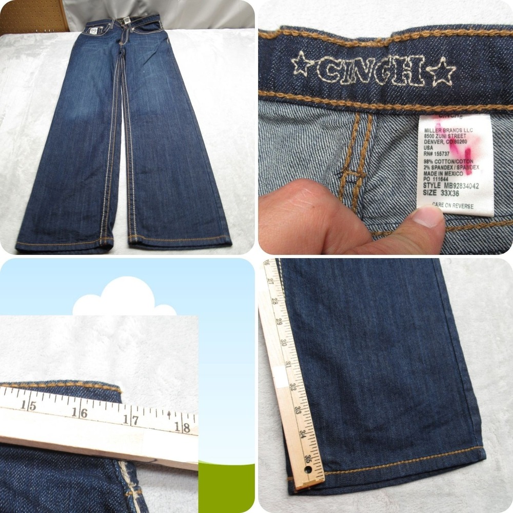 Cinch Jeans Mens 34x36 Dark Wash Denim Relaxed Fit Bootcut Contrast Stitching